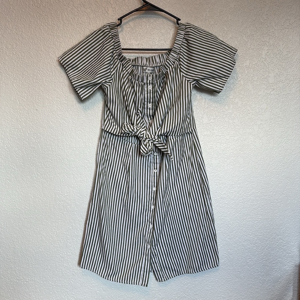 💚Go Coco Light Green Pinstripe Mini Dress (L)